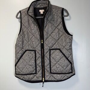 J.Crew Excursion Quilted Vest Black White Herringbone Zip Up Puffer Medium